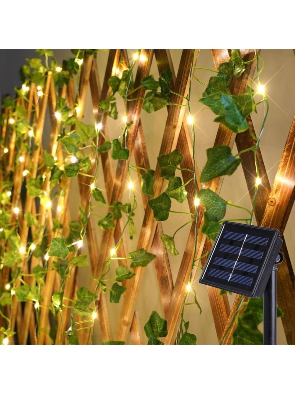 33ft Solar Ivy String Lights - 100 LED Warm White Vines for Outdoor Decor